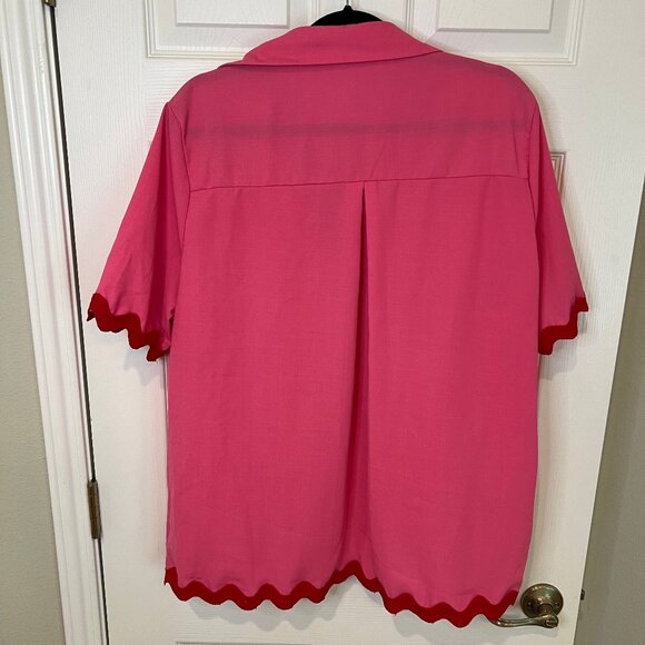 Women’s Pink and Red Two Piece Set Button Top with Scallop Trim size Large - Picture 7 of 10